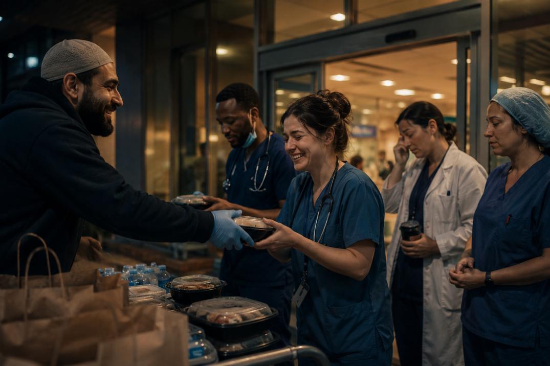 Muslim community delivering warm meals to exhausted healthcare workers during COVID-19