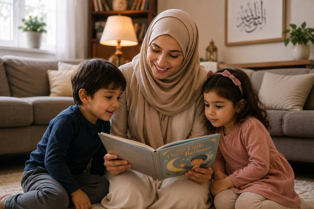 Young Muslim child learning to love Allah through joyful family moments in the fitrah years