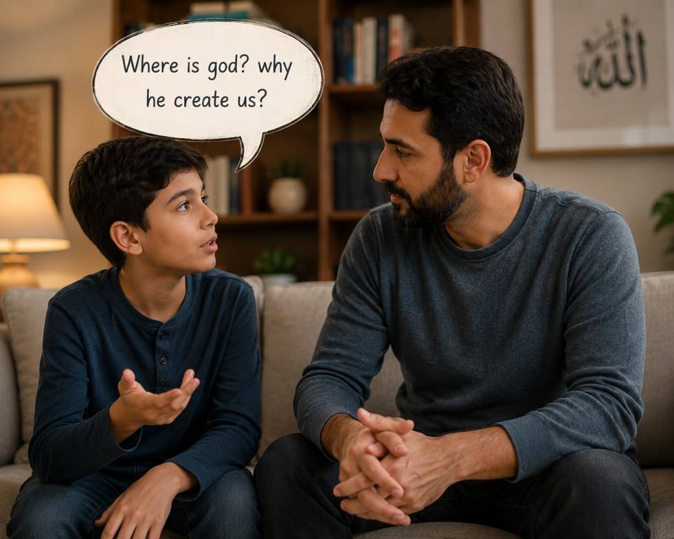 Muslim parent answering a teenager's questions about Islam with patience and wisdom