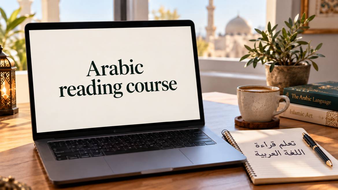 A warm Arabic study desk — the beginning of every learner's Quran reading journey at Sirat Academy